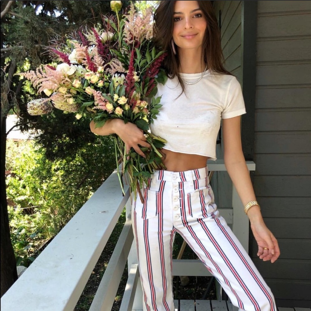 NWT Reformation Red White Blue Roper Crop Pants